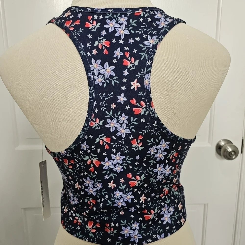 Evolution And Creation Navy Floral Racerback Crop Tank Top Sports Bra Size XL